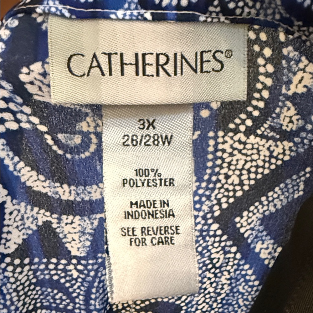 Catherines Navy and White Printed Open Kimono Duster - Picture 2 of 8